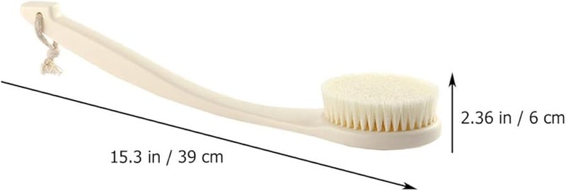 Long Handle Bath Brush with Soft White Bristles for Exfoliating Massage Wet Dry Skin - Image 2